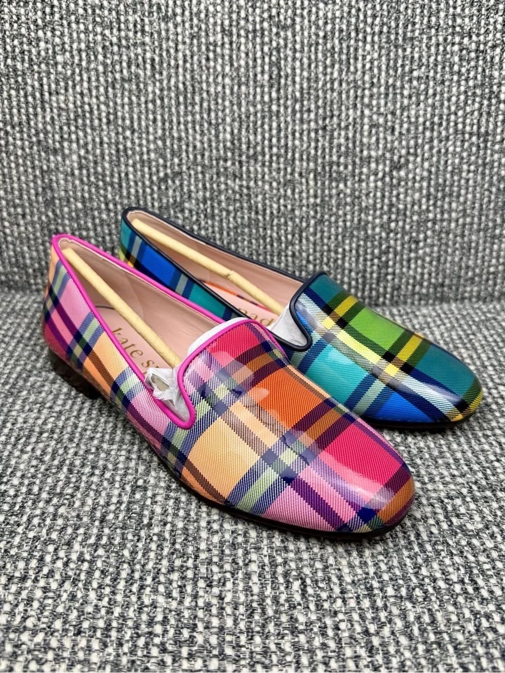 Kate Spade Lounge Grand Plaid Loafers KJ188 Multi Mismatch Flats 6.5 B